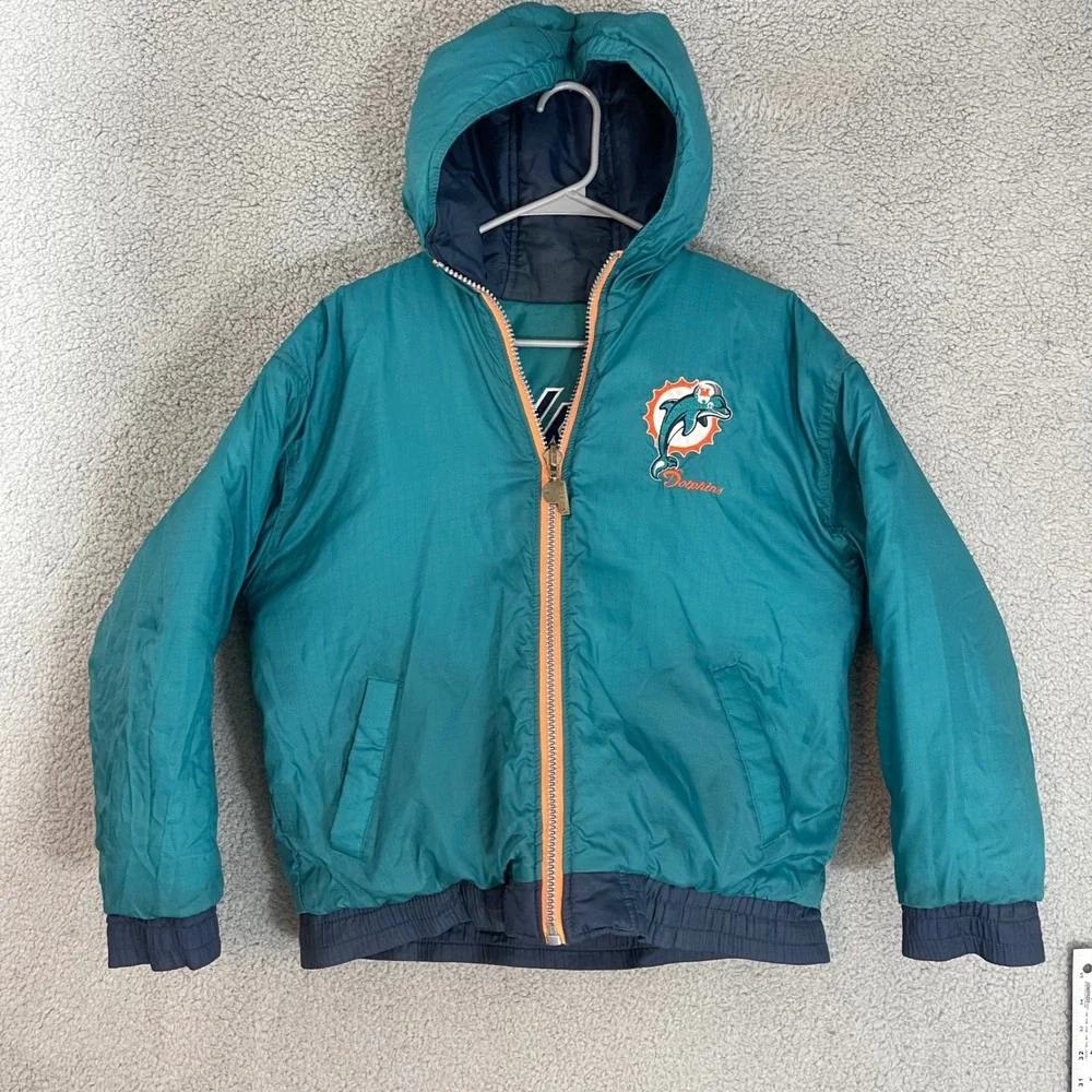 Pro Player Vtg 90's Kids Youth Large Miami Dolphins NFL Reversible Puffer Jacket